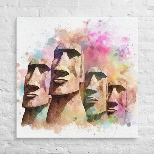 Landmarks in Bloom Canvas - Easter Island Heads